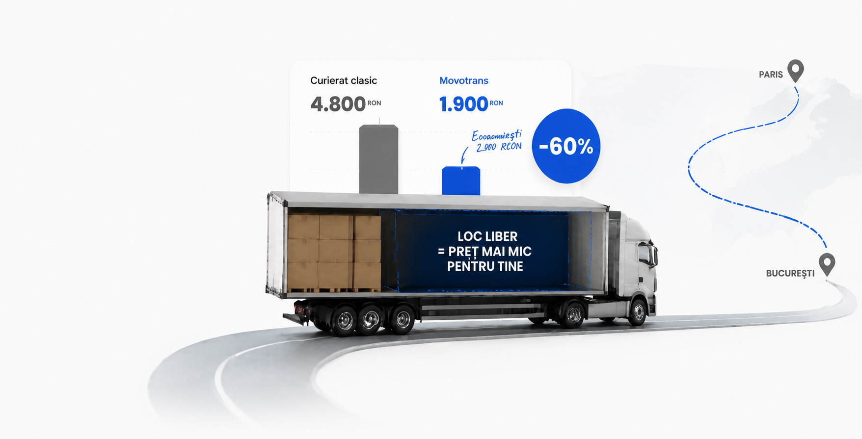 Camion cu loc liber — economisești până la 60%